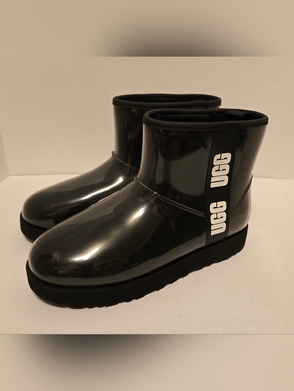 UGG Glossy Black Mini Boots Sz 10